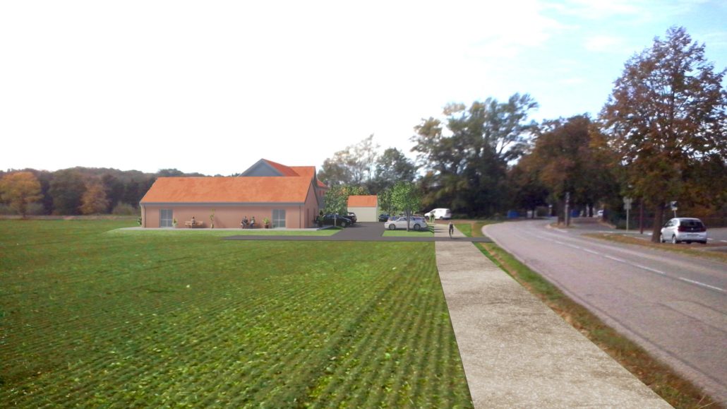 Résidence sénior projet Ruelisheim, vue en venant du village